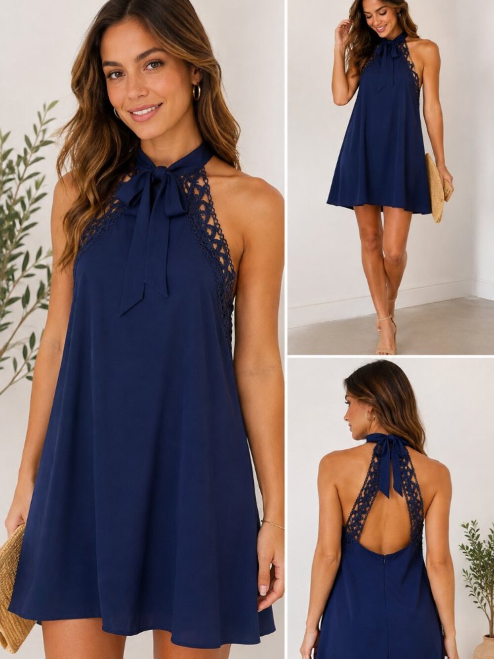Lulus Any Sway Shape or Form Navy Blue Lace Halter Dress Medium